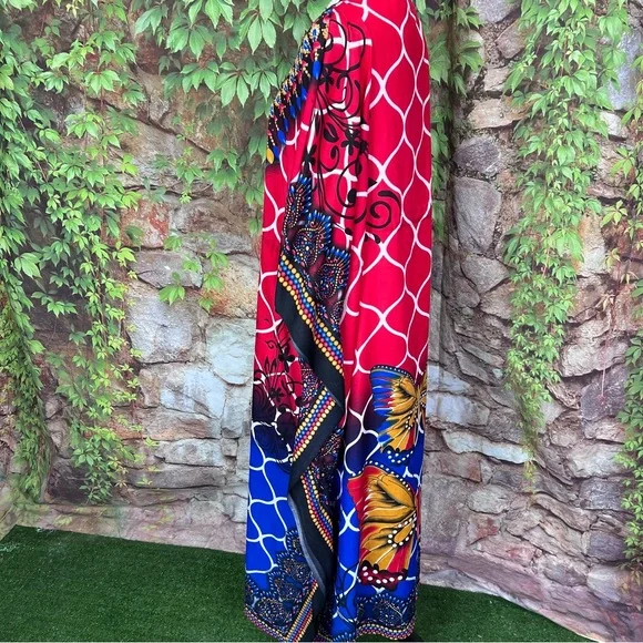 TRUE ROCK Red and Blue Maxi Length Caftan, One Size - Picture 7 of 13
